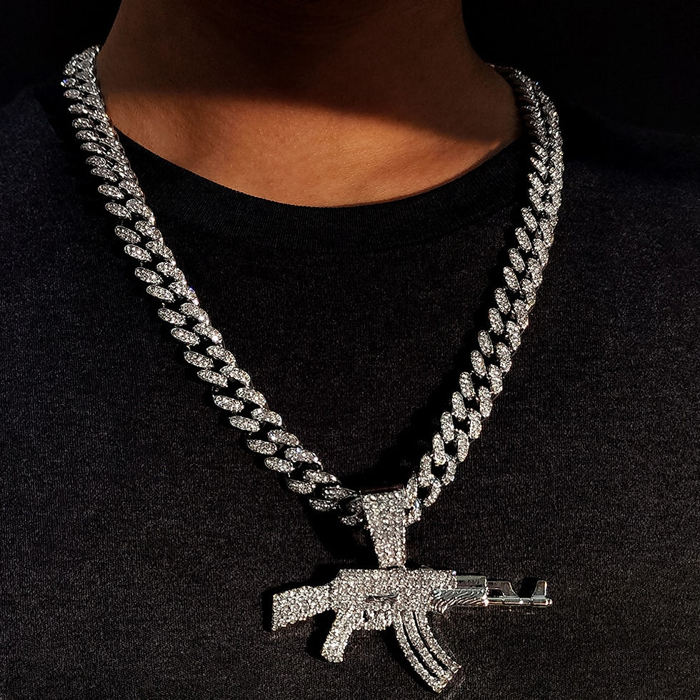 Thumbnail: Hip Hop AK47 Gun Pendant Gold Silver Iced Out Crystal Cuban Link Chain Necklaces