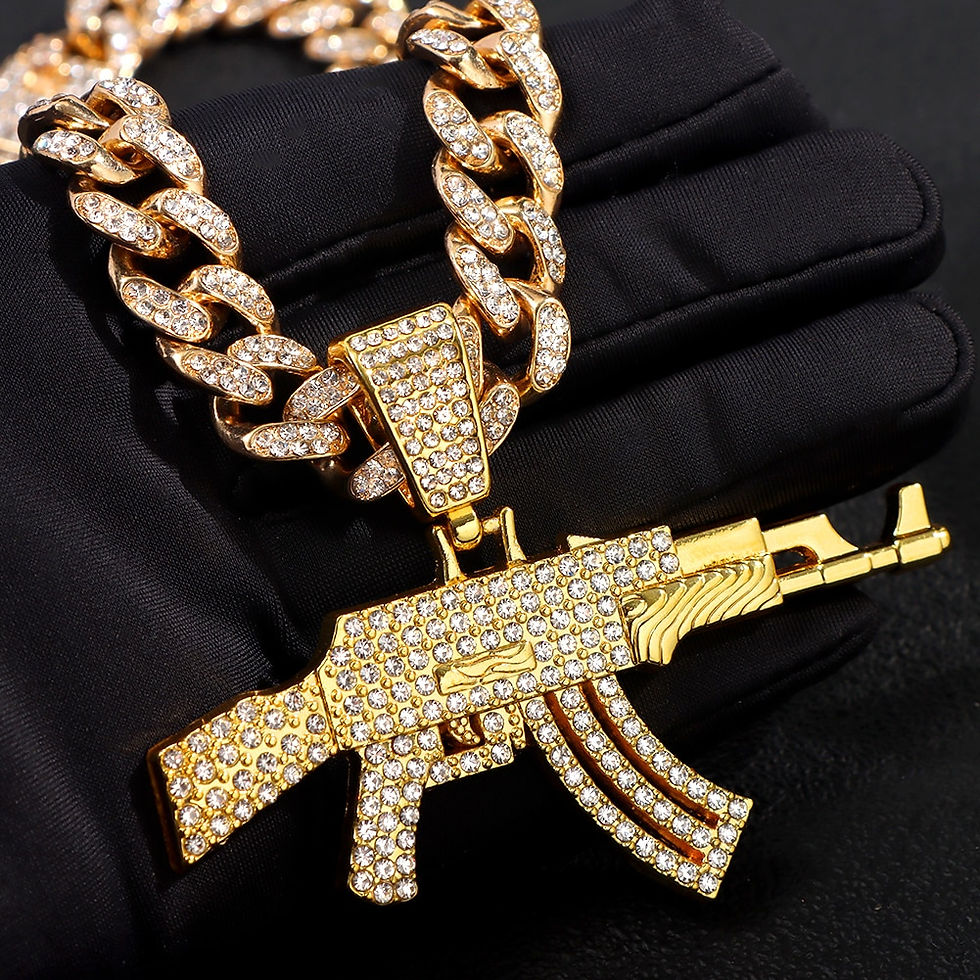 Thumbnail: Hip Hop AK47 Gun Pendant Gold Silver Iced Out Crystal Cuban Link Chain Necklaces