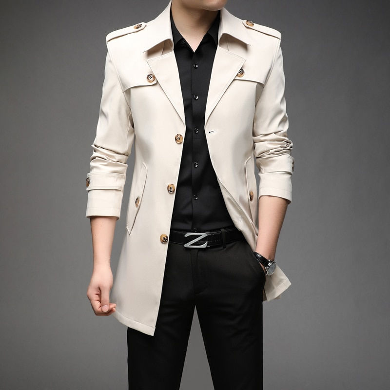 Thumbnail: England Style Long Trench Coats Windbreaker Designer Brand Jacket