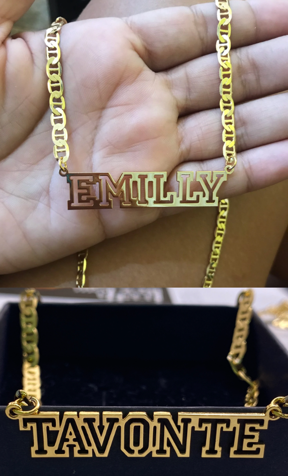 Miniature : Noelia Stainless Steel Gold Choker Custom Personalized Flat Chain Necklace