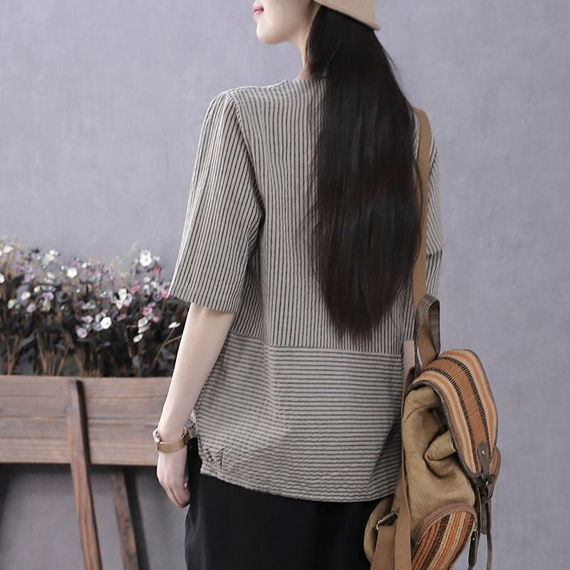 Miniature : O Neck Short Sleeve Korean Style Shirt Women Shirts