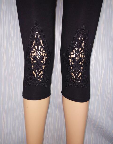 Miniature : 3/4 Short Crochet Lace Modal Cotton Spandex Custom Made Jeggings Pants 