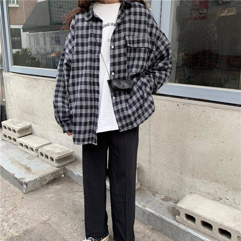 Thumbnail: Plaid Classic Loose 2XL Chic Korean Soft Shirt 