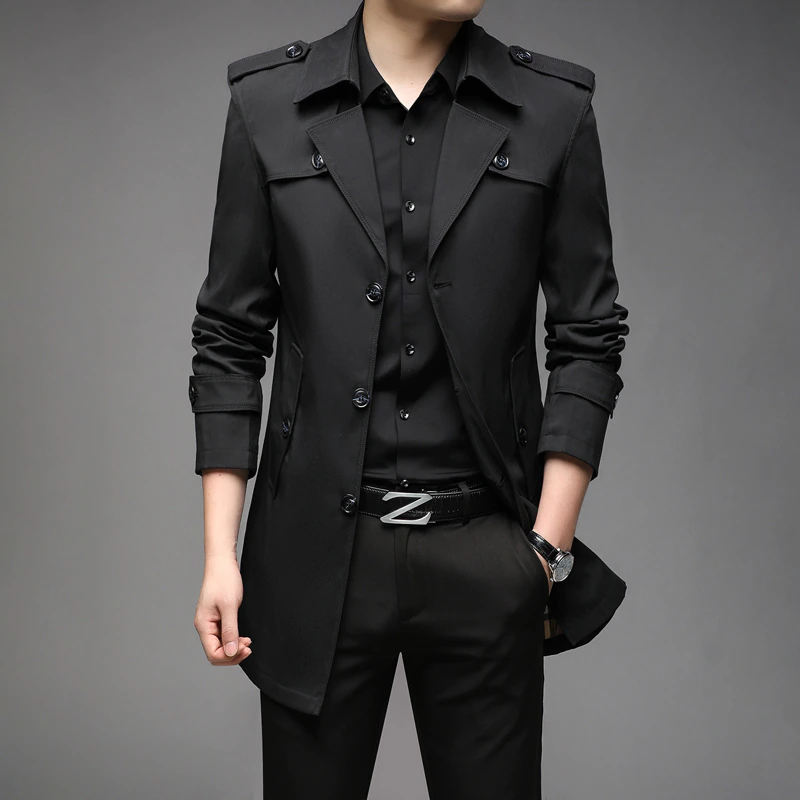 Thumbnail: England Style Long Trench Coats Windbreaker Designer Brand Jacket