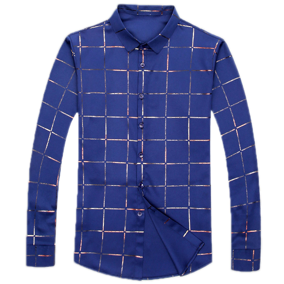 Miniature : Long Sleeve Slim Fit Men Shirt Streetwear Social Dress Shirts