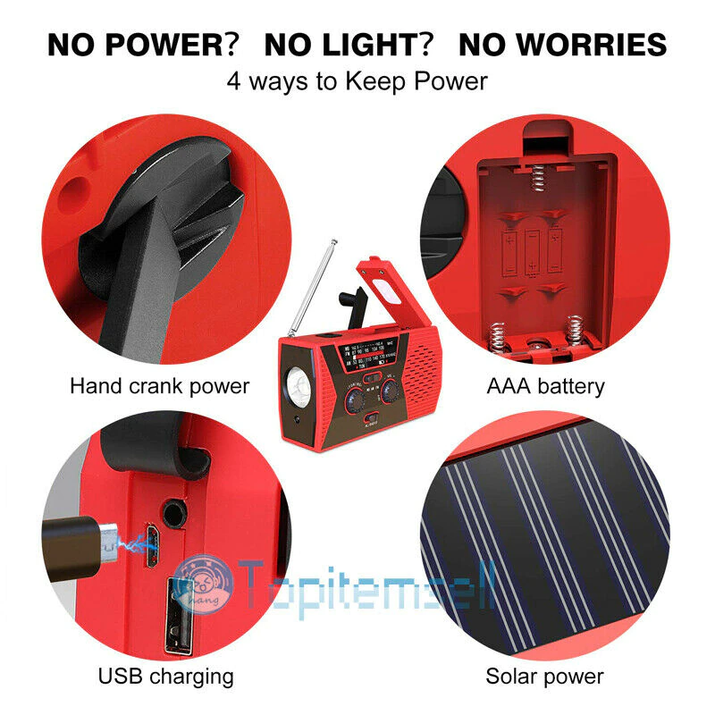 Thumbnail: Emergency Charger Solar Hand Crank Portable Weather Radio For Outdoor Charger