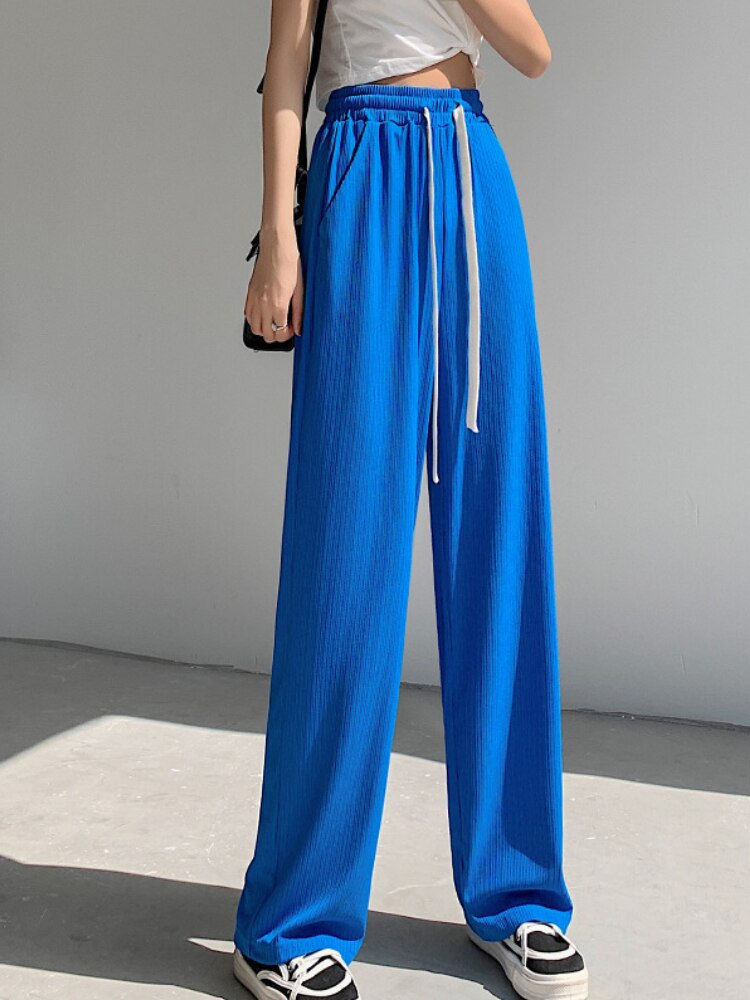 Thumbnail: High Quality Ice Silk High Waist Full-length Loose Long Wide-leg Pants