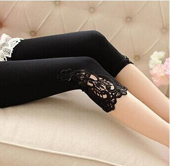 Miniature : 3/4 Short Crochet Lace Modal Cotton Spandex Custom Made Jeggings Pants 