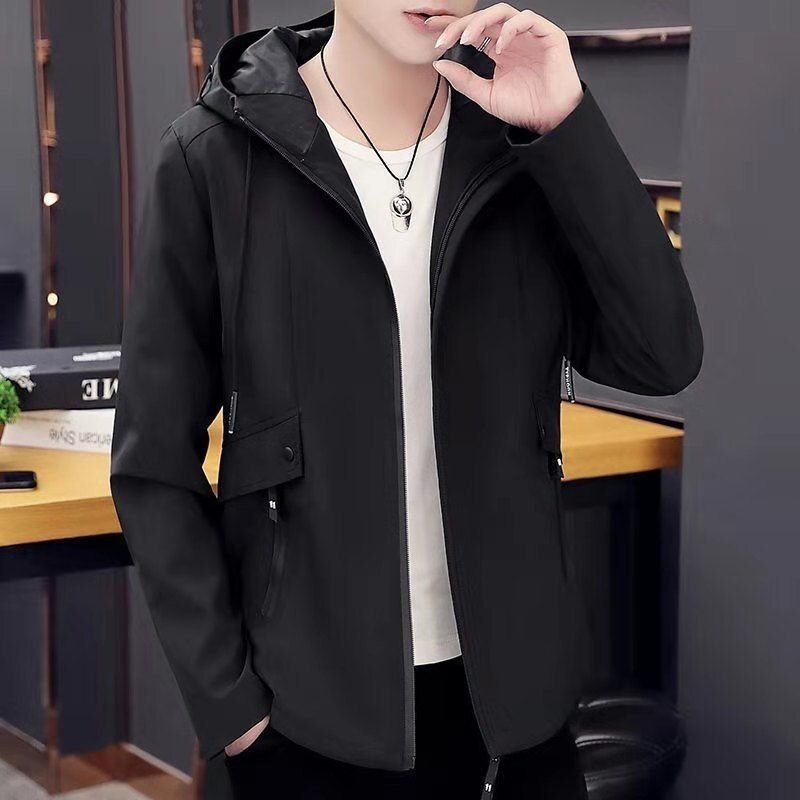 縮圖：Trench Solid Color Hooded Jacket Korean Version of Slim Jacket Parkas