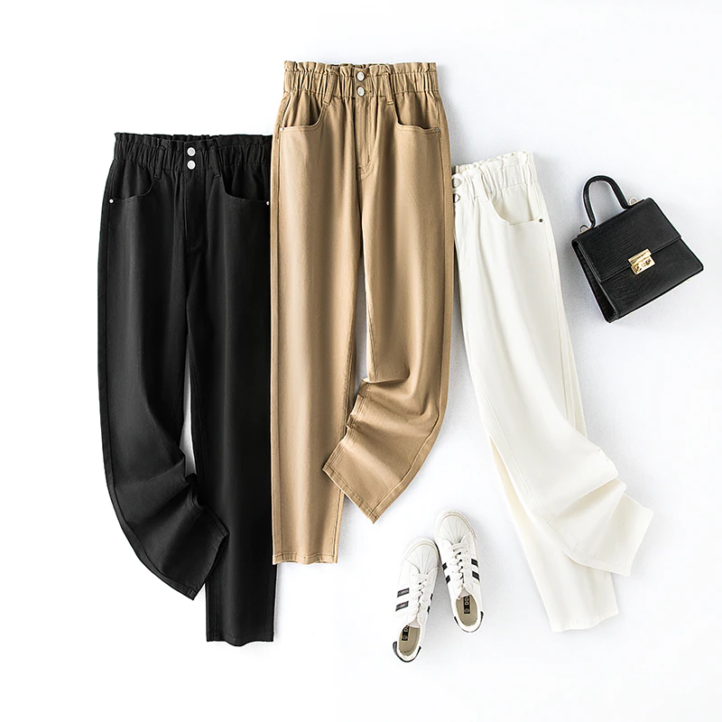 Miniature : elastic high waist thin harem Loose Thin Mom button Pants