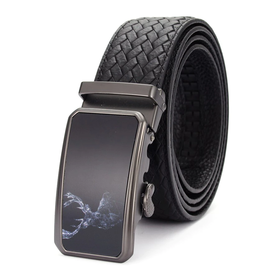 Thumbnail: Leather Ratchet Dress Casual Jeans Belt with Automatic Buckle, Length:110-125cm
