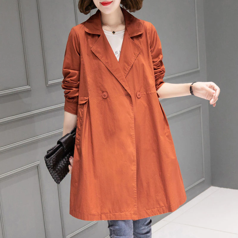 縮圖：Spring and Autumn Trench Coat Commute Khaki Thin Windbreaker 