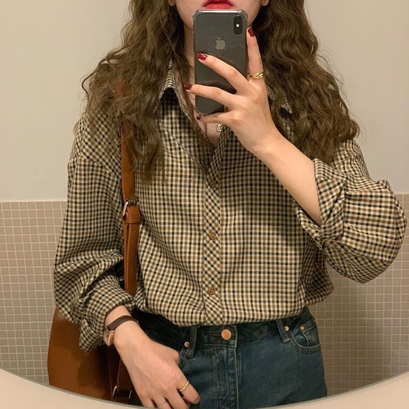 Thumbnail: Elegant Basic Classic Collar Retro Korean Style Long Sleeve Blouses 