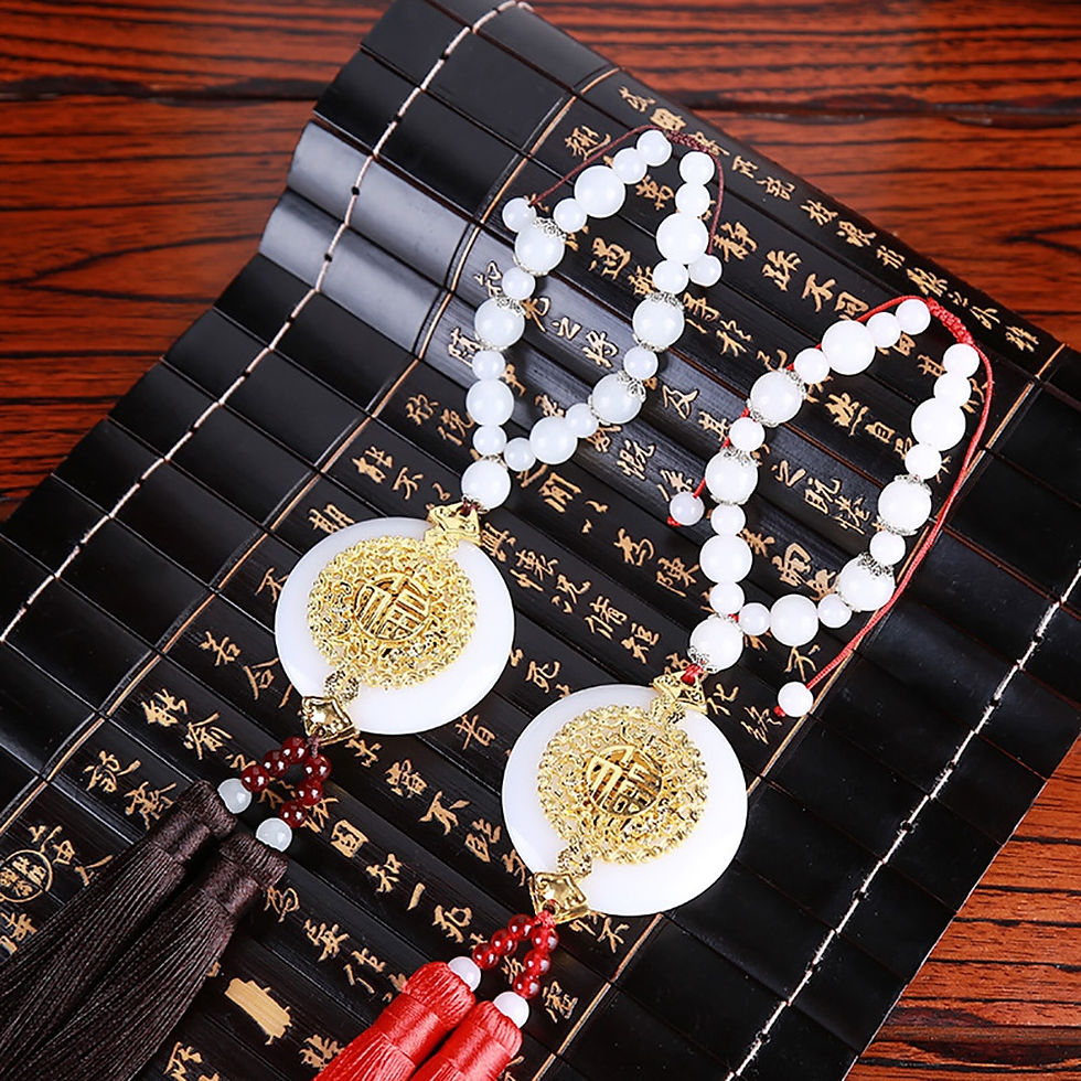 縮圖：Car Pendant Fu Gold Inlaid Jade  Automobile Rearview Mirror Fook Lucky Ornaments