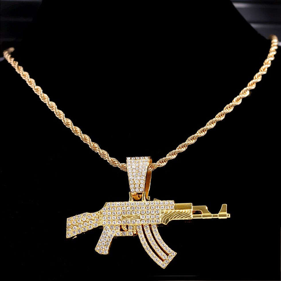 Thumbnail: Hip Hop AK47 Gun Pendant Gold Silver Iced Out Crystal Cuban Link Chain Necklaces
