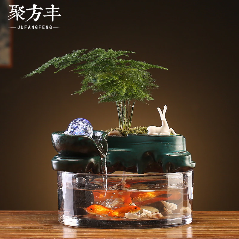 Thumbnail: Flowing water landscape and small fish tank fountain tabletop decoration