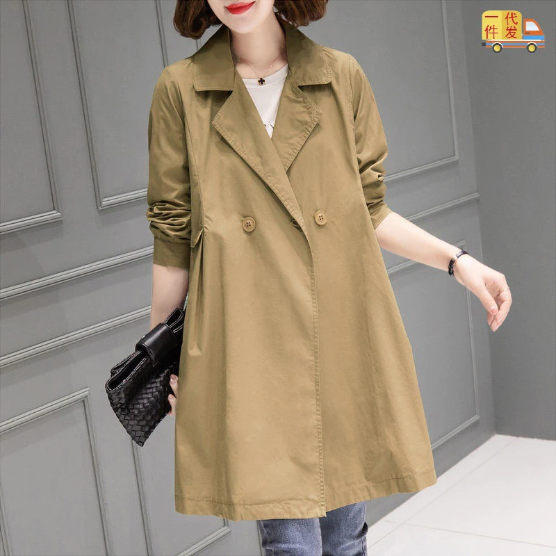 Thumbnail: Spring and Autumn Trench Coat Commute Khaki Thin Windbreaker 