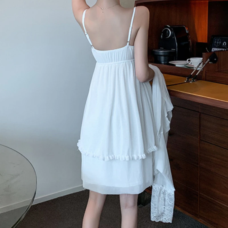 Thumbnail: Nightwear White Pink Mesh Lolita Pijamas 