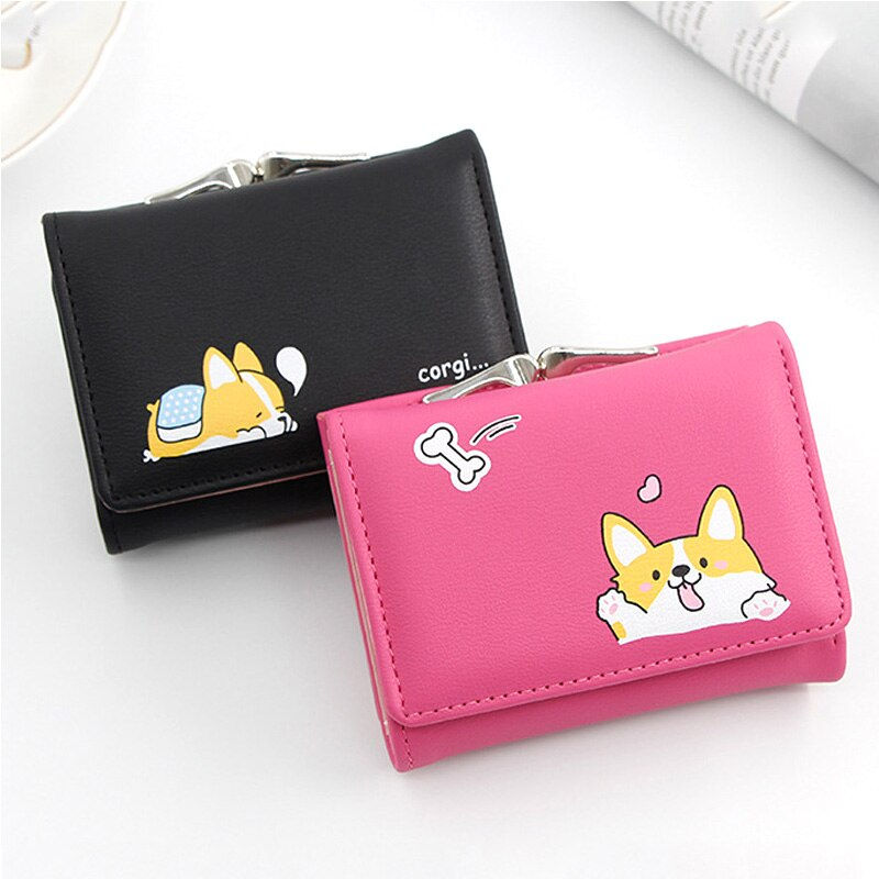Miniature : Purses With Coin Pocket Women Small Wallets Cute Corgi Doge Design