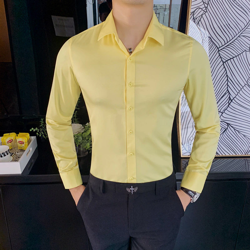 Miniature : British Style Long Sleeve Shirt Men Clothing Formal Wear Chemise Homme Slim Fit
