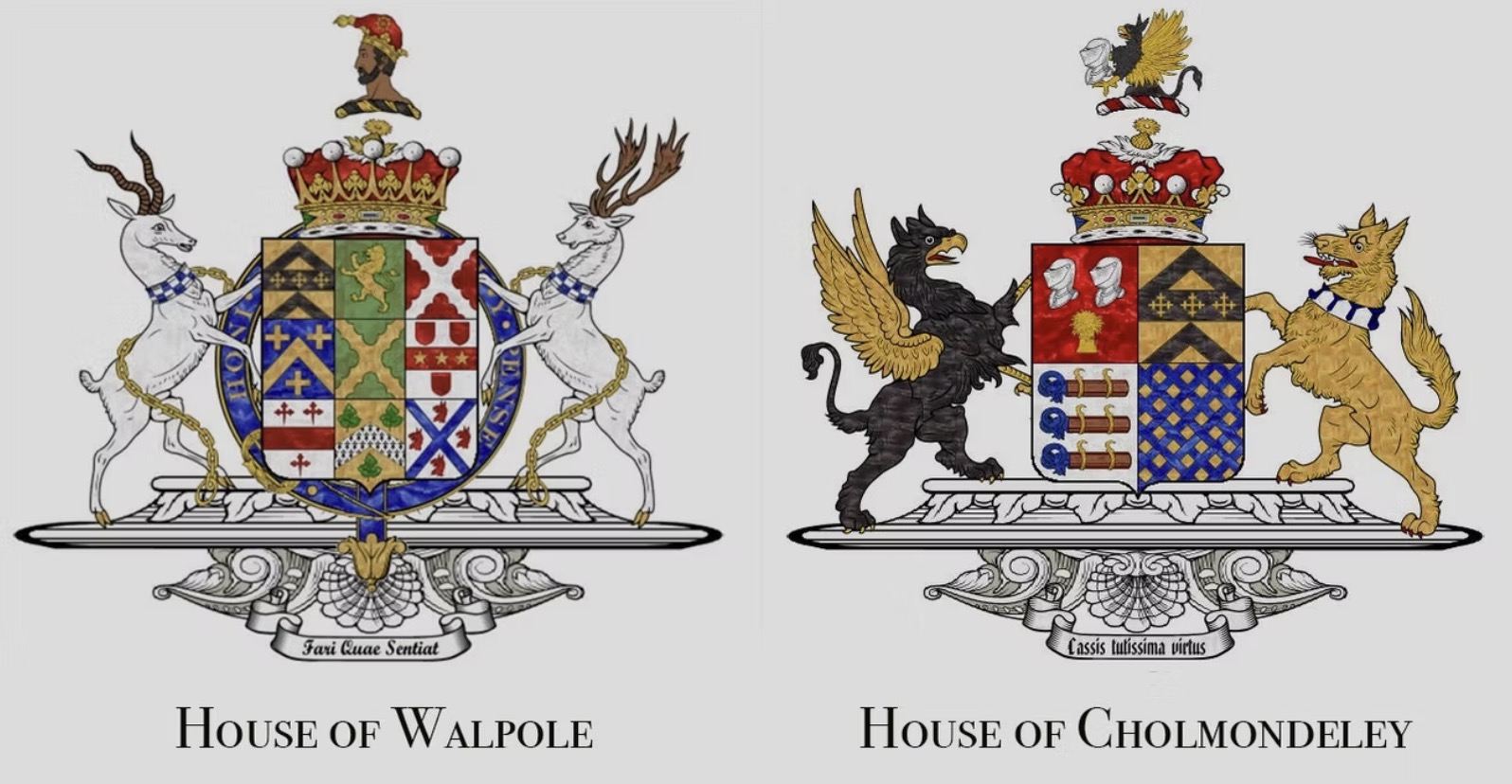 Crests of the House of Walpole and the House of Cholmondeley