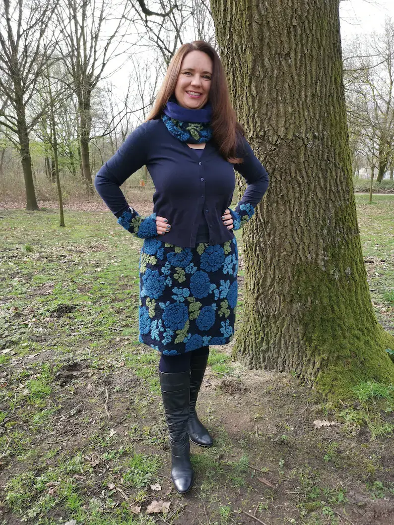 Thumbnail: Women's Dark Blue Boiled Wool Skirt – Elegant Woolen Midi Skirt
