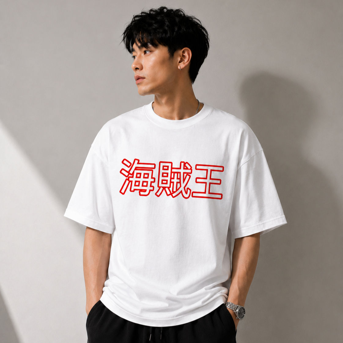 LUFFY GRAPHIC OVERSIZED T-SHIRT WHITE COLOUR