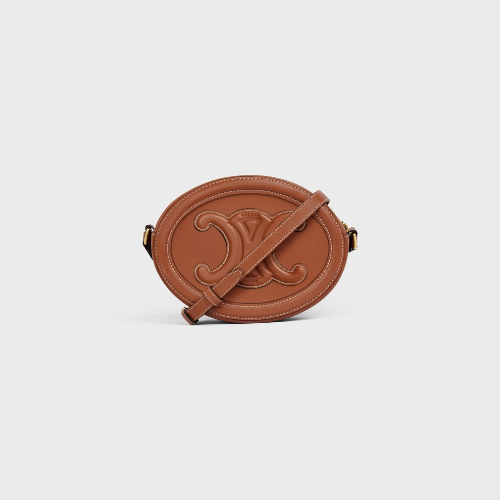 CROSSBODY OVAL PURSE CUIR TRIOMPHE IN SMOOTH CALFSKIN TAN