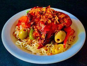 Spicy Orange-Glazed Chicken Over Street Noodles