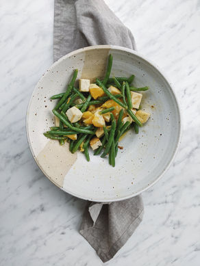Grüne Bohnen-Orange-Tofu Salat