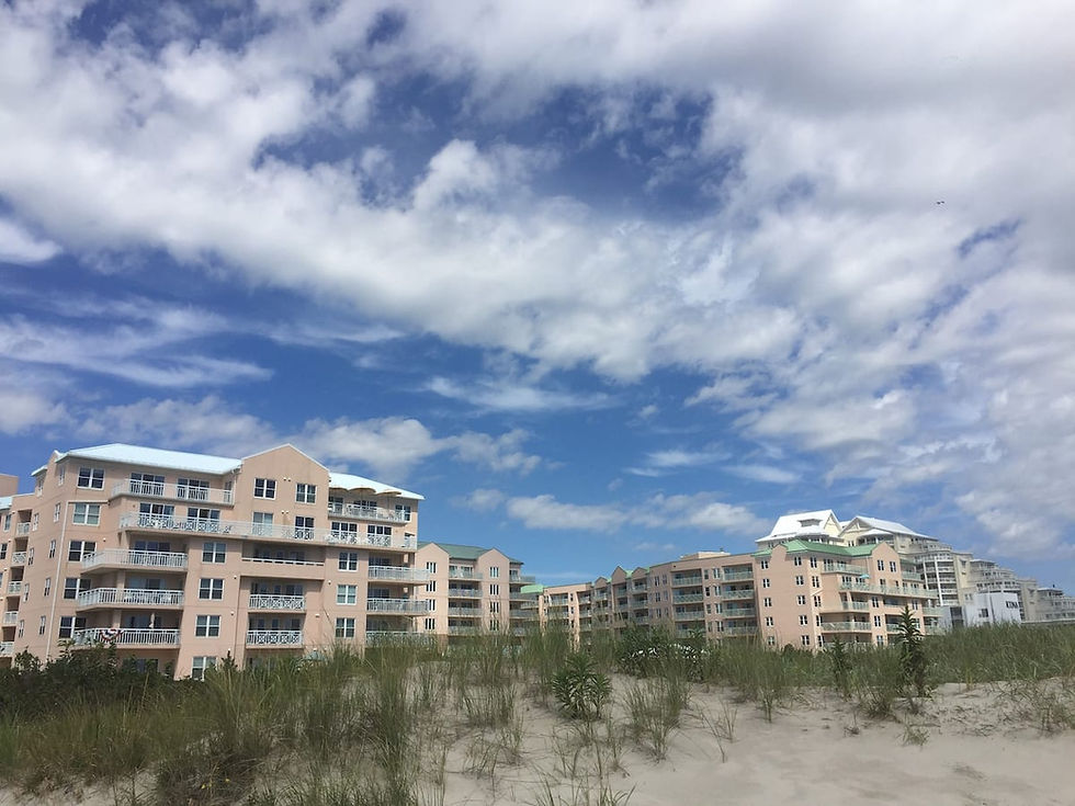 view of Seapointe Village from a beach
