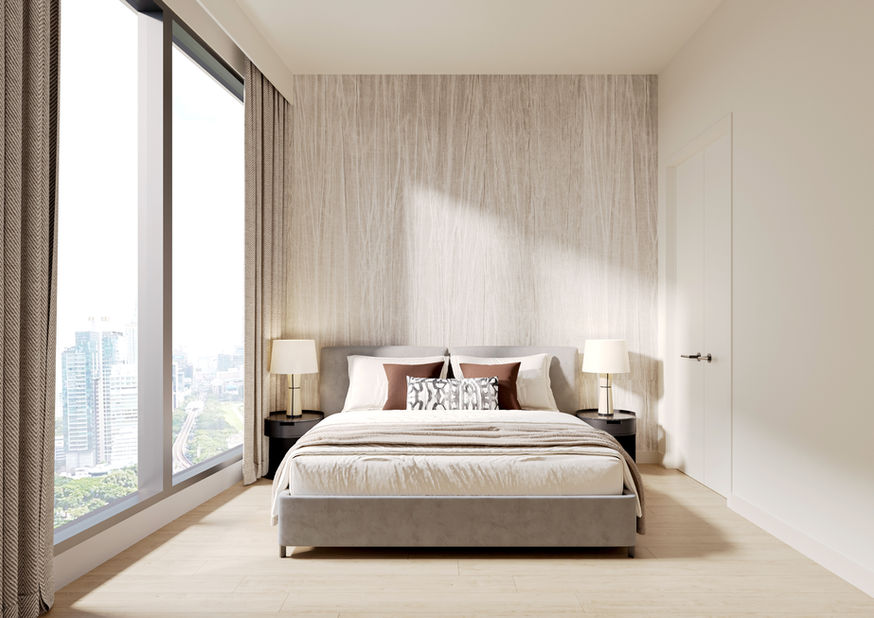 Spacious master bedroom with city view at Northern Residences Flushing