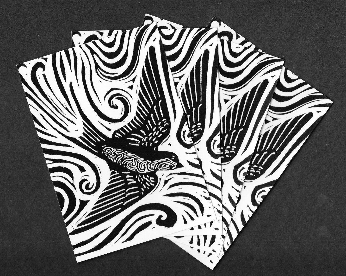 Swallow linocut postcard black and white