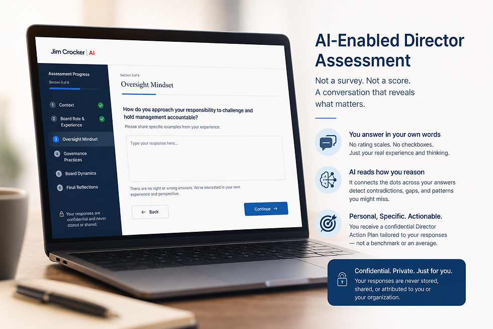 A lap top showing  an AI-enabled Director Self-Assessment.