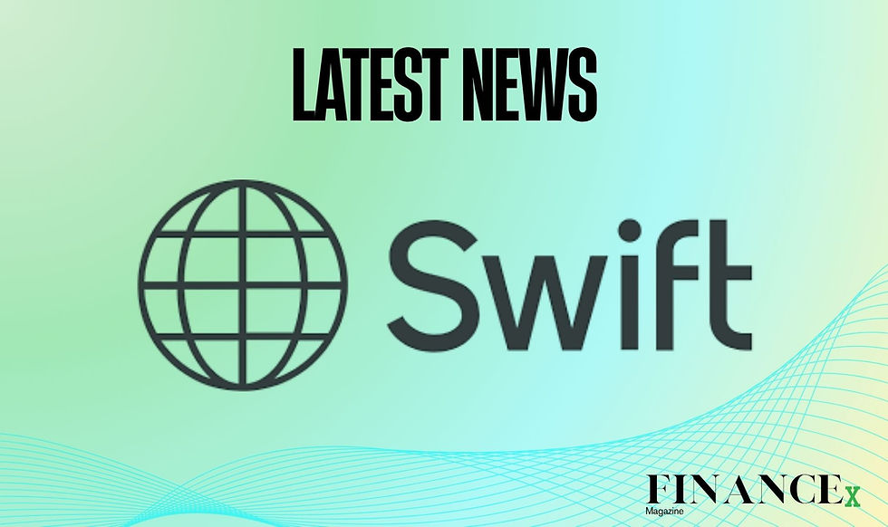 Diagram illustrating Swift's blockchain shared ledger architecture connecting participating banks via tokenised deposit settlement across international payment corridors.