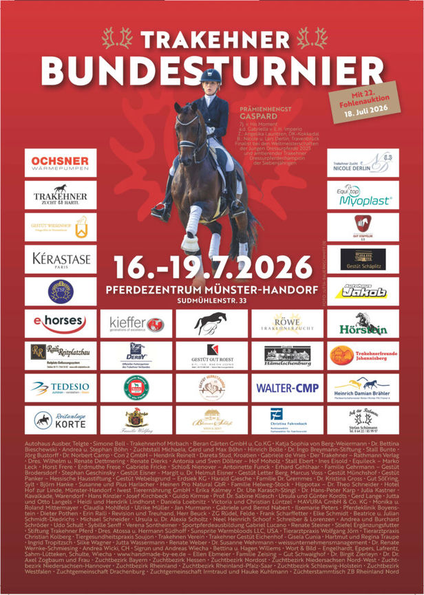 Die vorläufige Ausschreibung des Trakehner Bundesturniers (16.07. - 19.07.2026) ist online 