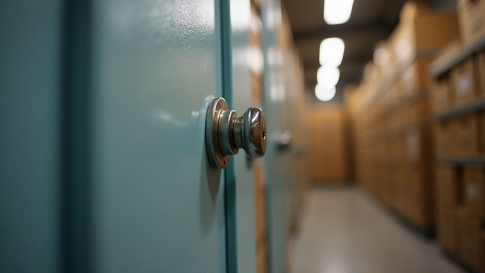 Close-up view of a storage box door with a secure lock