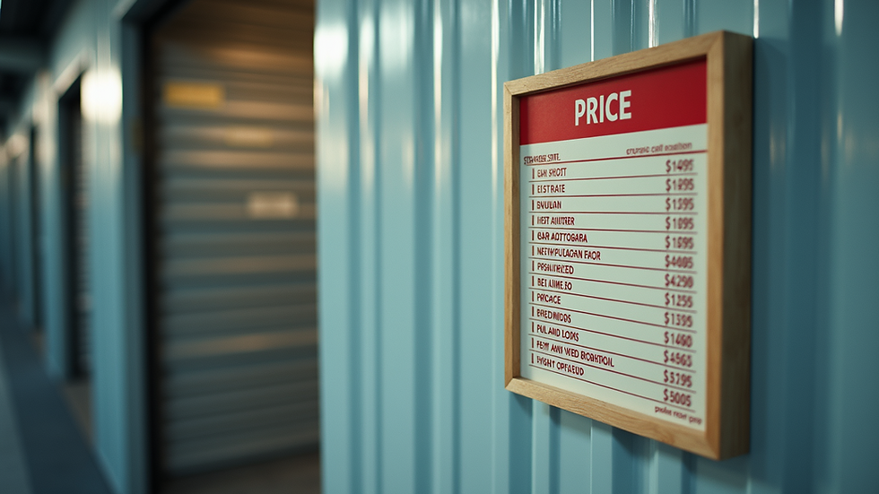 High angle view of a price list for storage units on a wall