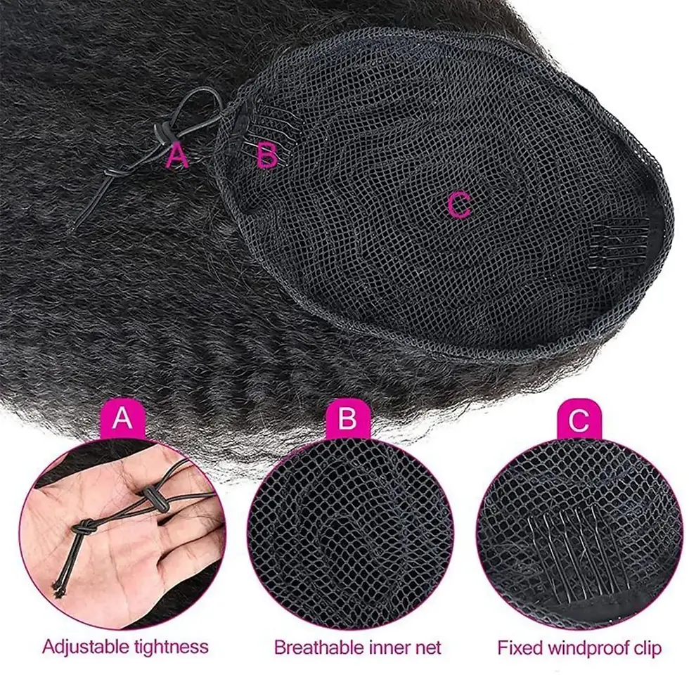 Thumbnail: Kinky Straight Wrap Drawstring Kinky Straight Human Hair Ponytail for Balck