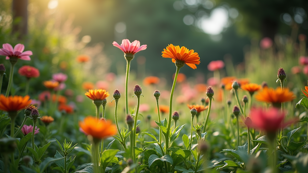 Eye-level view of a vibrant garden filled with various plants and flowers
