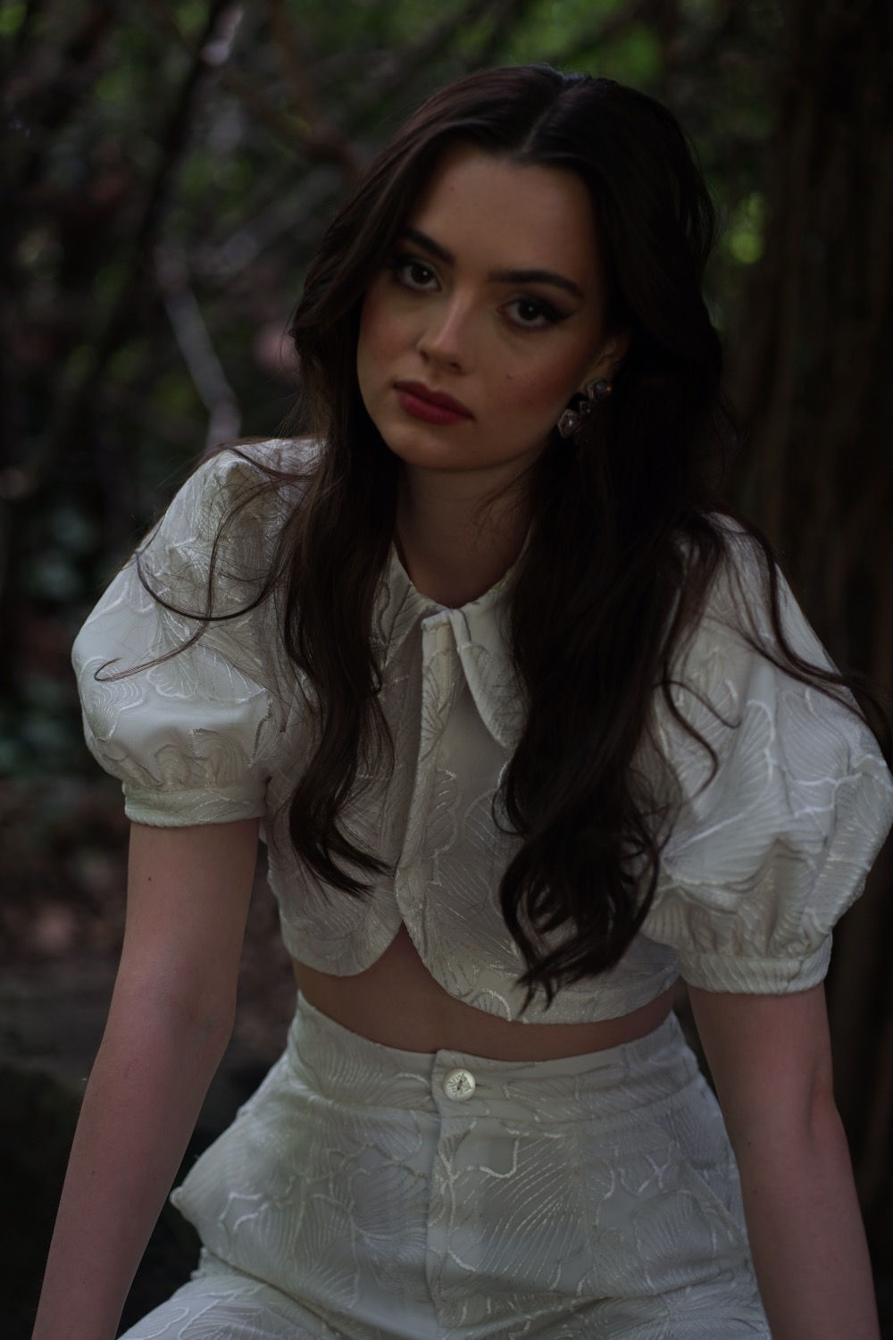 Peter pan collar lace top and matching trousers set