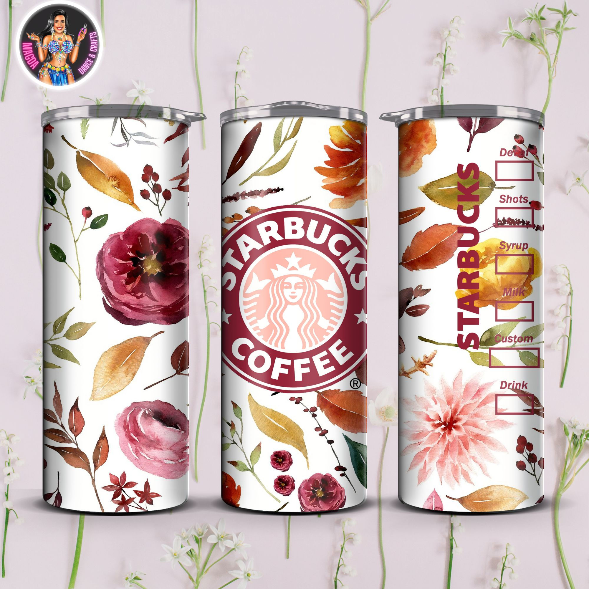 Red Flowers Starbuck Cute Skinny Tumbler