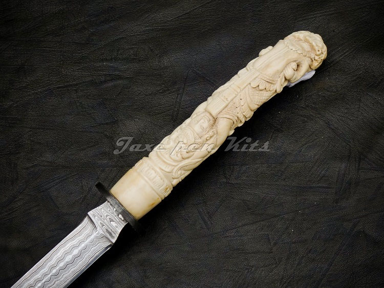 Thumbnail: Pair Carved Handle Damascus Steel Bowie & Dagger