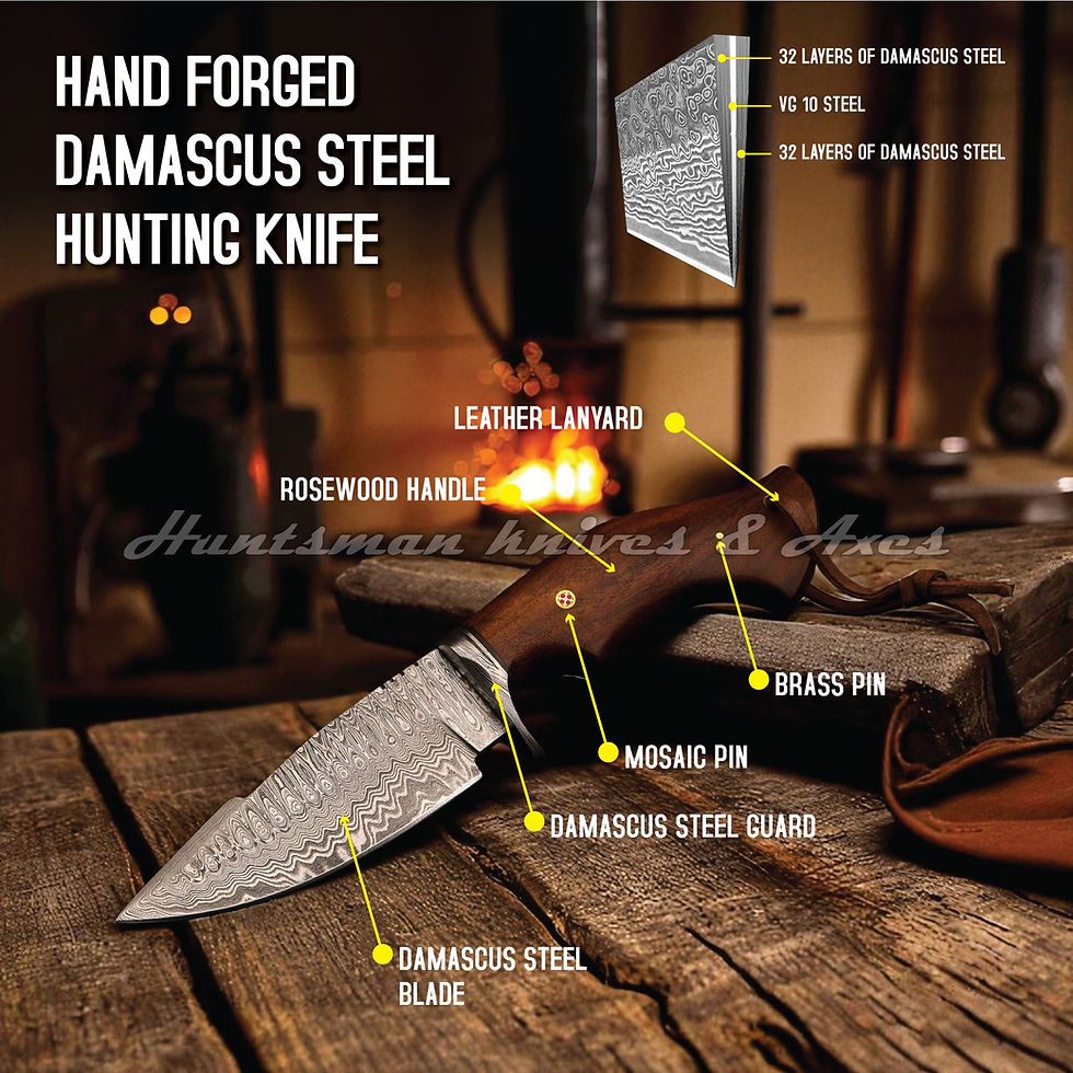 Thumbnail: Custom Made Hand  Forged Damascus Steel Bobcat Skinner/hunting Knife for Outdoor