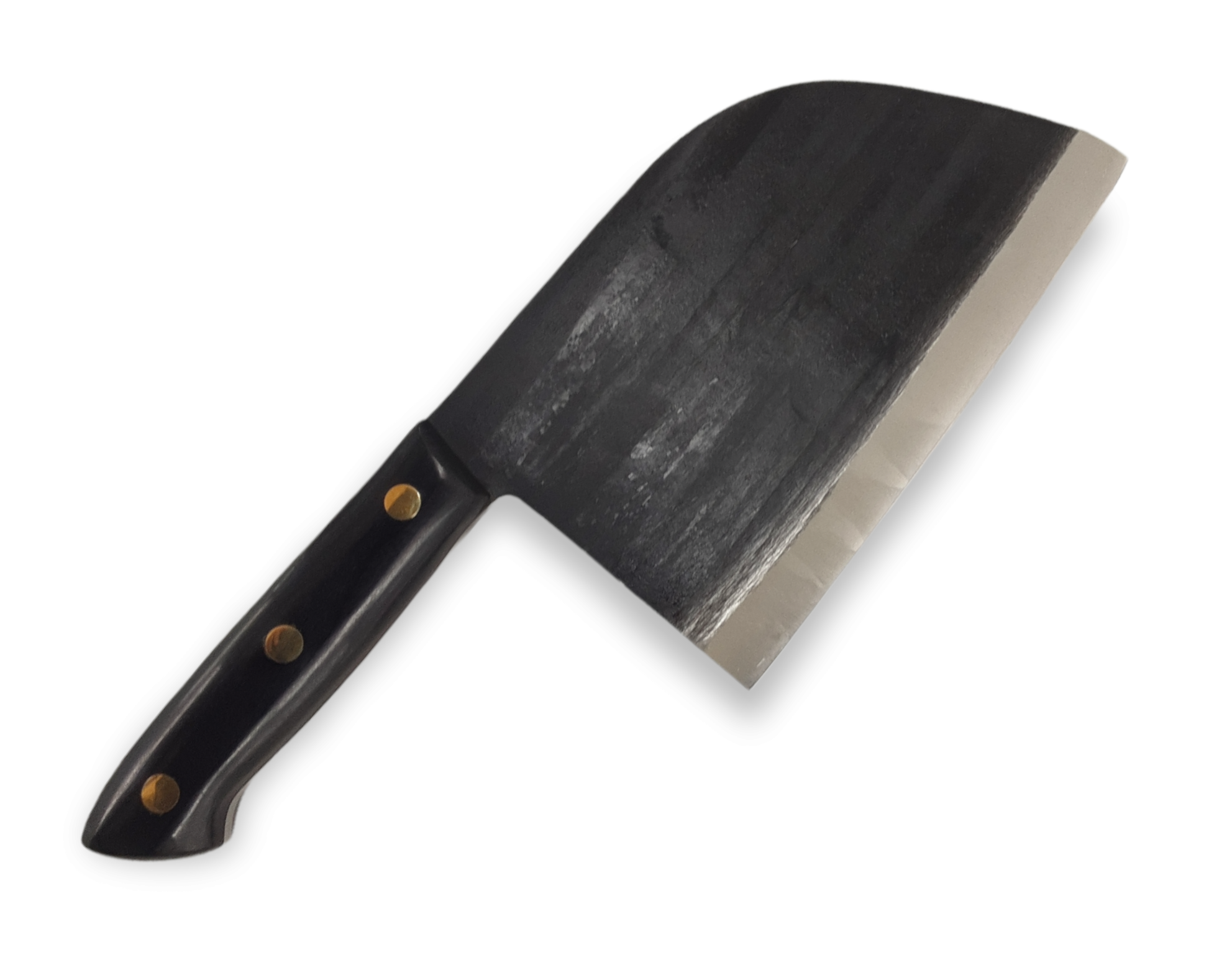 7" High Carbon Clad Steel Cleaver with Black Handle and Leather Sheath