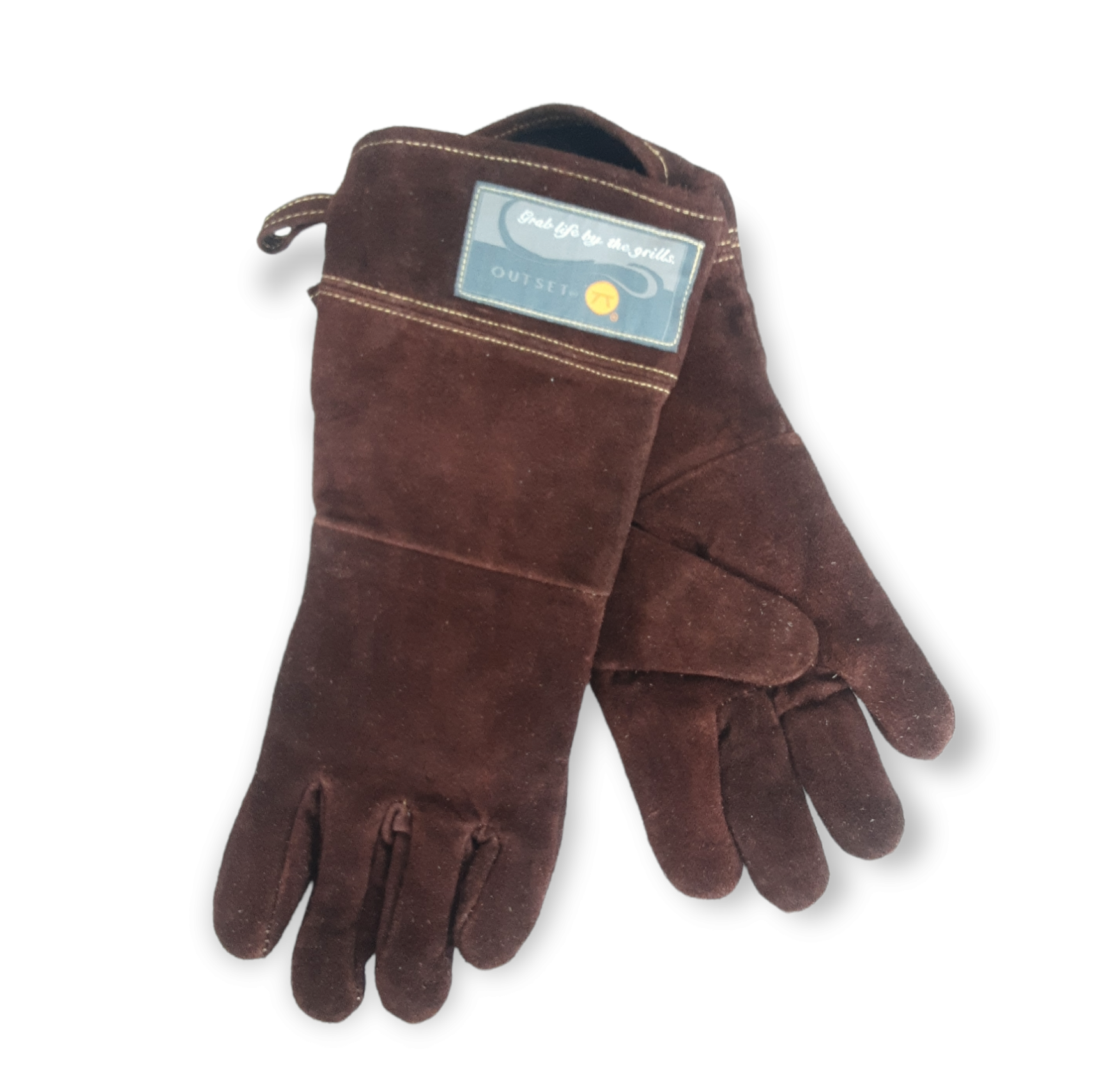 Par de guantes para parrilla de cuero marrón de 15"