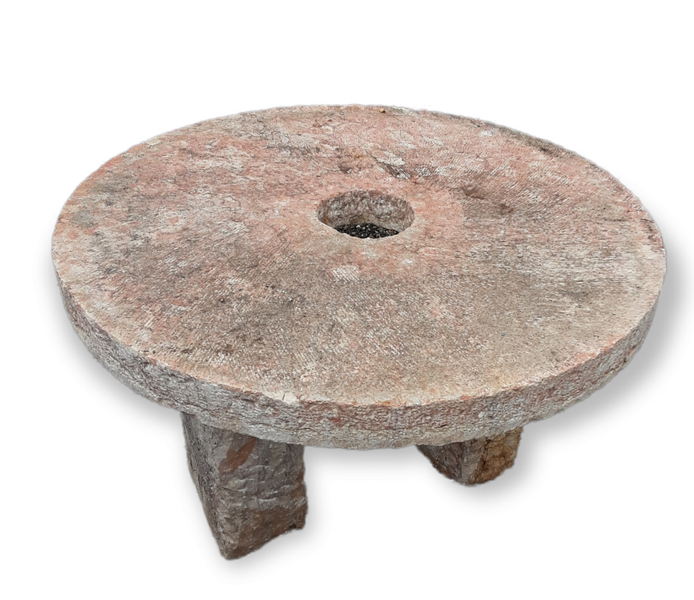 Thumbnail: 43 1/4" Diameter Millstone Round Table with 4 Stone Stools