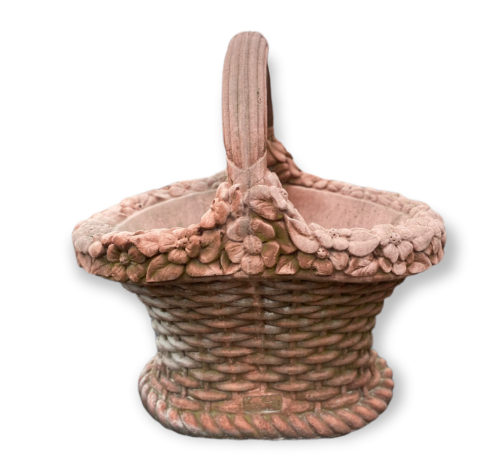 Thumbnail: Antique Concrete Basket Planter -White and Red-