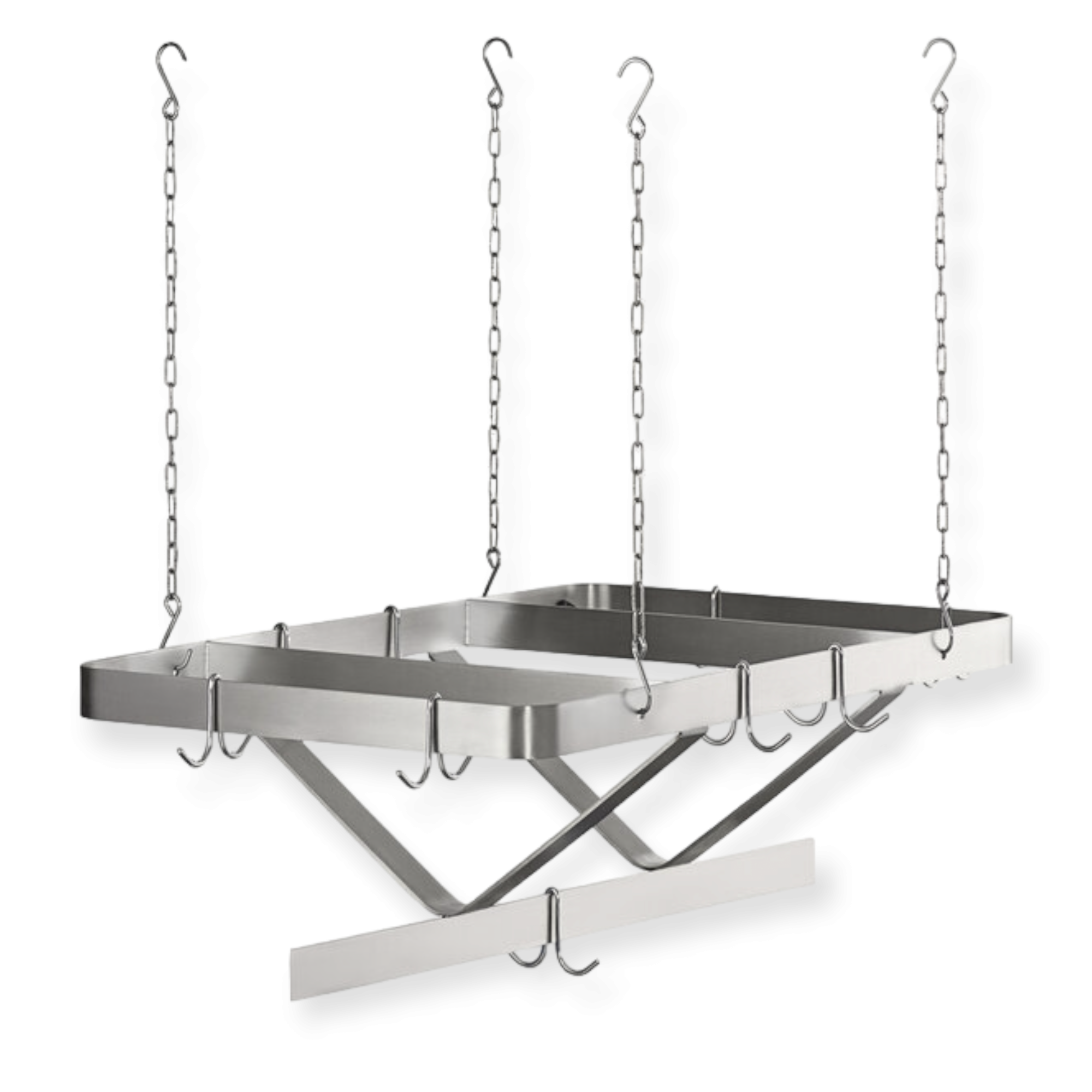 Stainless Steel Ceiling-Mounted Pot Rack with Double Prong Hooks