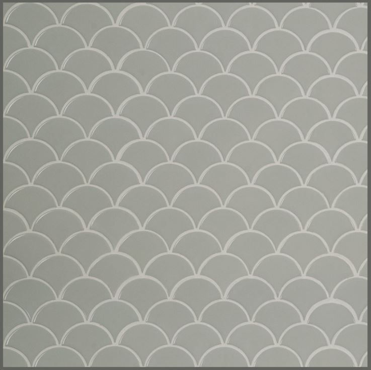 Thumbnail: GRAY GLOSSY FISH SCALE PATTERN MOSAIC PORCELAIN BACKSPLASH- 13.65 sq.ft/box